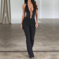 Schwarzer Jumpsuit | Transparant | LAce-Up | Ärmellos | Slim Fit-S-Luzern Mode
