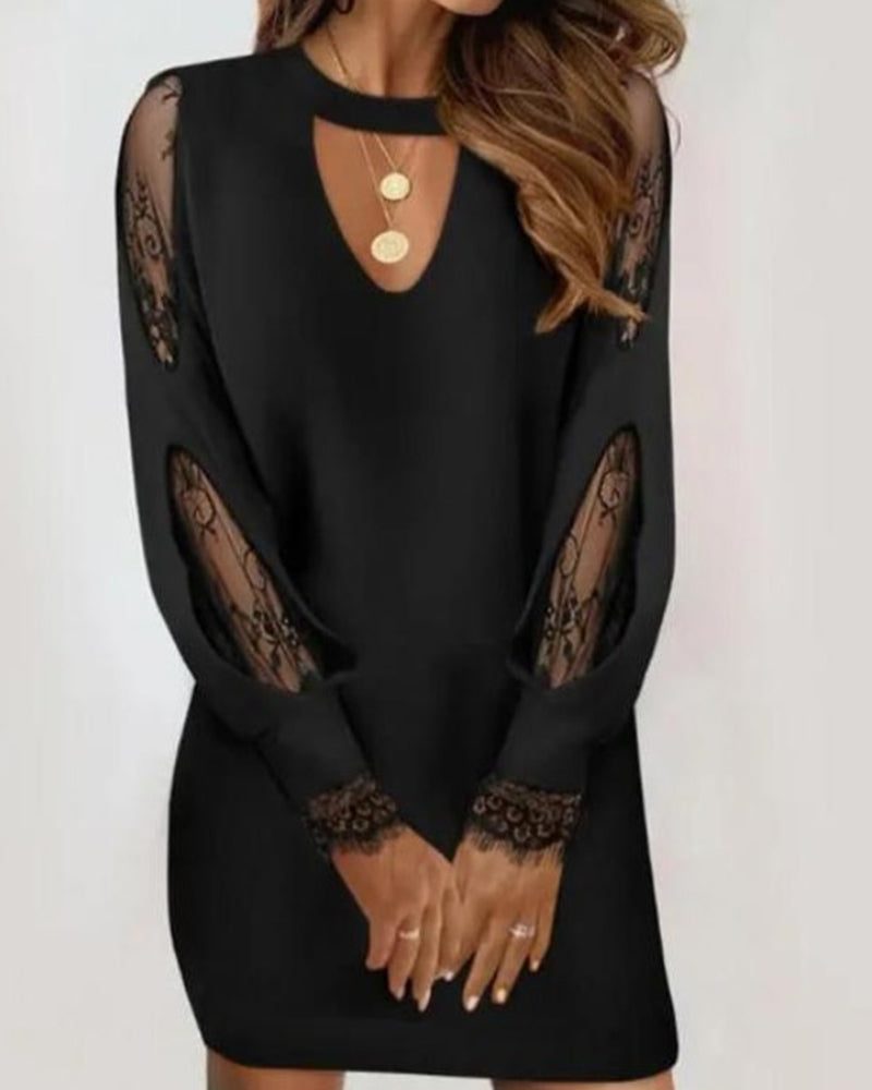 Schwarzes Kleid | Enganliegend | V-Ausschnitt | Mesh | Knielang | Figurbetont-Luzern Mode