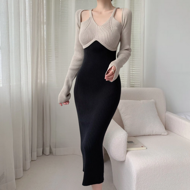 Rippenstrick Maxikleid Damen - Elegantes Abendkleid-XS-Luzern Mode