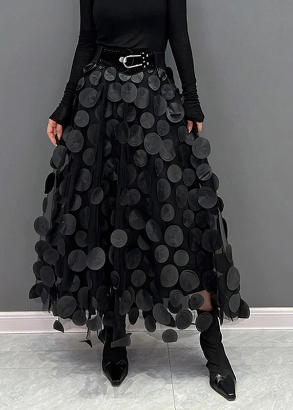 Rock mit Punkteprint | Einheitsgröße | Lang | Schwungvoll | Polyester-Mix-Schwarz-Luzern Mode