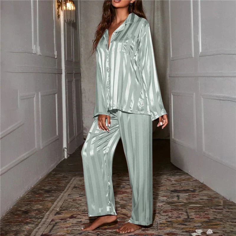 Damen-Pyjama | Zweiteilig | Silktouch | Knopfleiste | Lange Hose-Luzern Mode