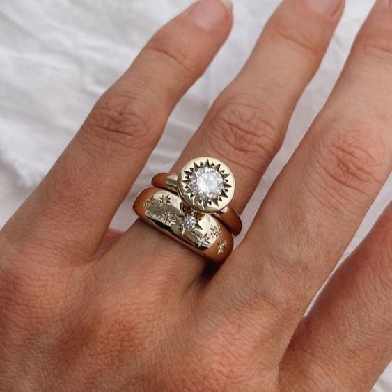 Ring-Set | 3-teilig Gold Silber Handgefertigt Vintage Verstellbar Einzigartig-6-Luzern Mode