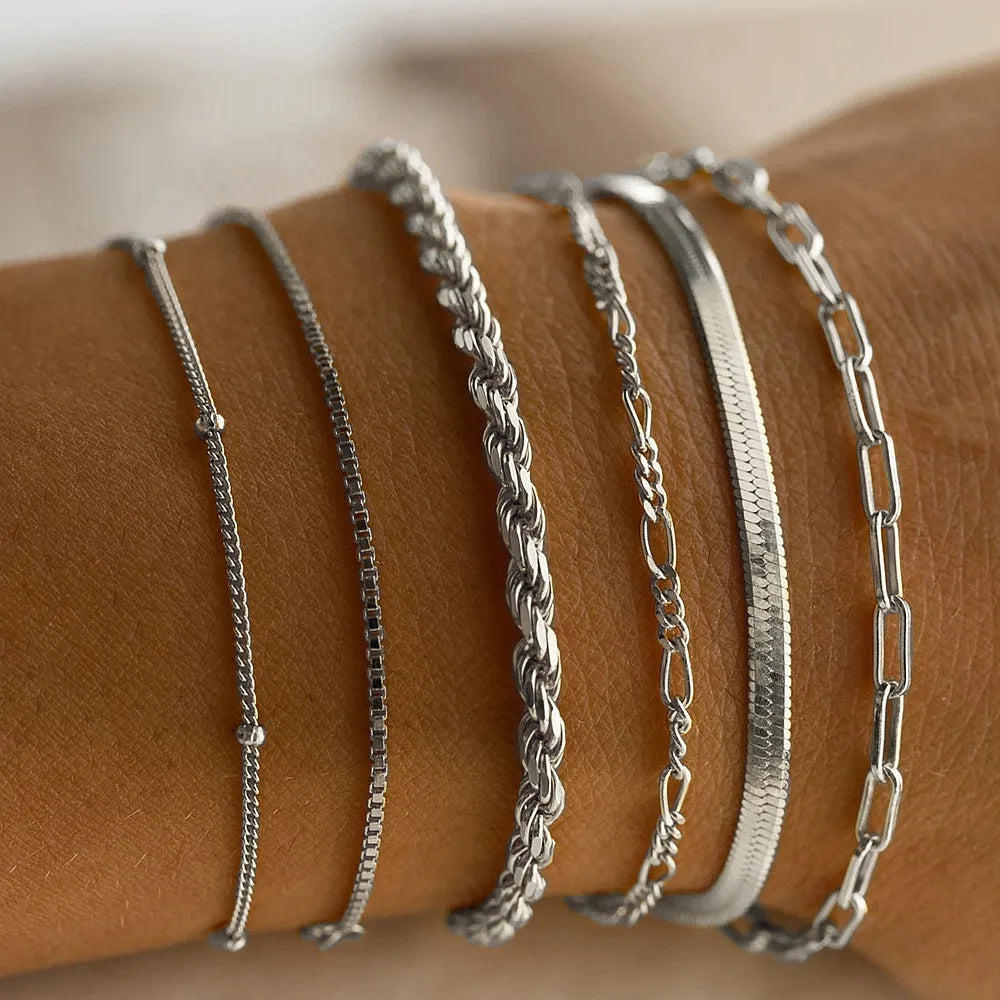 Armbandenset | Silber | 6-teilig | Strapazierfähig | Verstellbar | Raffiniert-Silber-Luzern Mode