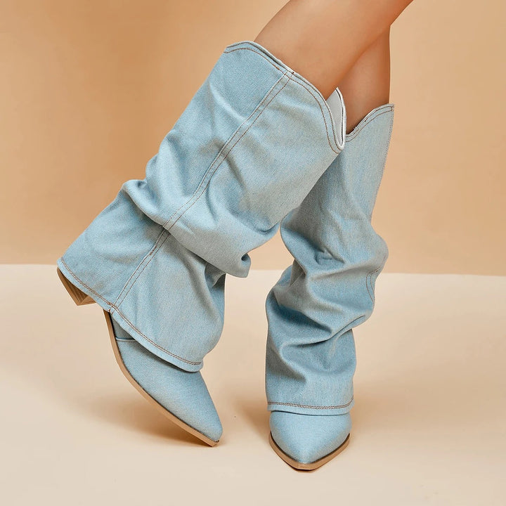 Damen Jeans Stiefel mit Absatz - Modische Westernstiefel-Luzern Mode