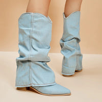 Damen Jeans Stiefel mit Absatz - Modische Westernstiefel-Luzern Mode