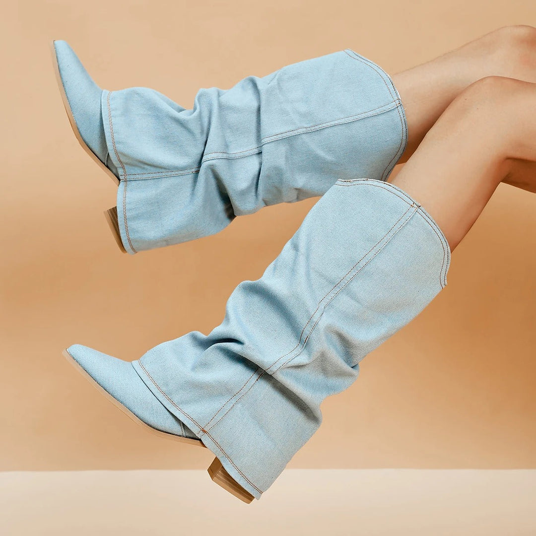 Damen Jeans Stiefel mit Absatz - Modische Westernstiefel-Luzern Mode
