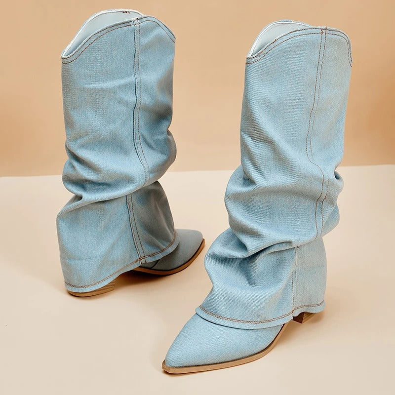 Damen Jeans Stiefel mit Absatz - Modische Westernstiefel-Luzern Mode