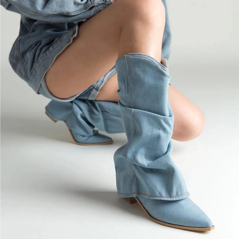 Damen Jeans Stiefel mit Absatz - Modische Westernstiefel-Luzern Mode