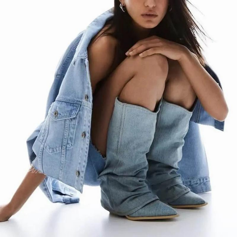 Damen Jeans Stiefel mit Absatz - Modische Westernstiefel-Luzern Mode