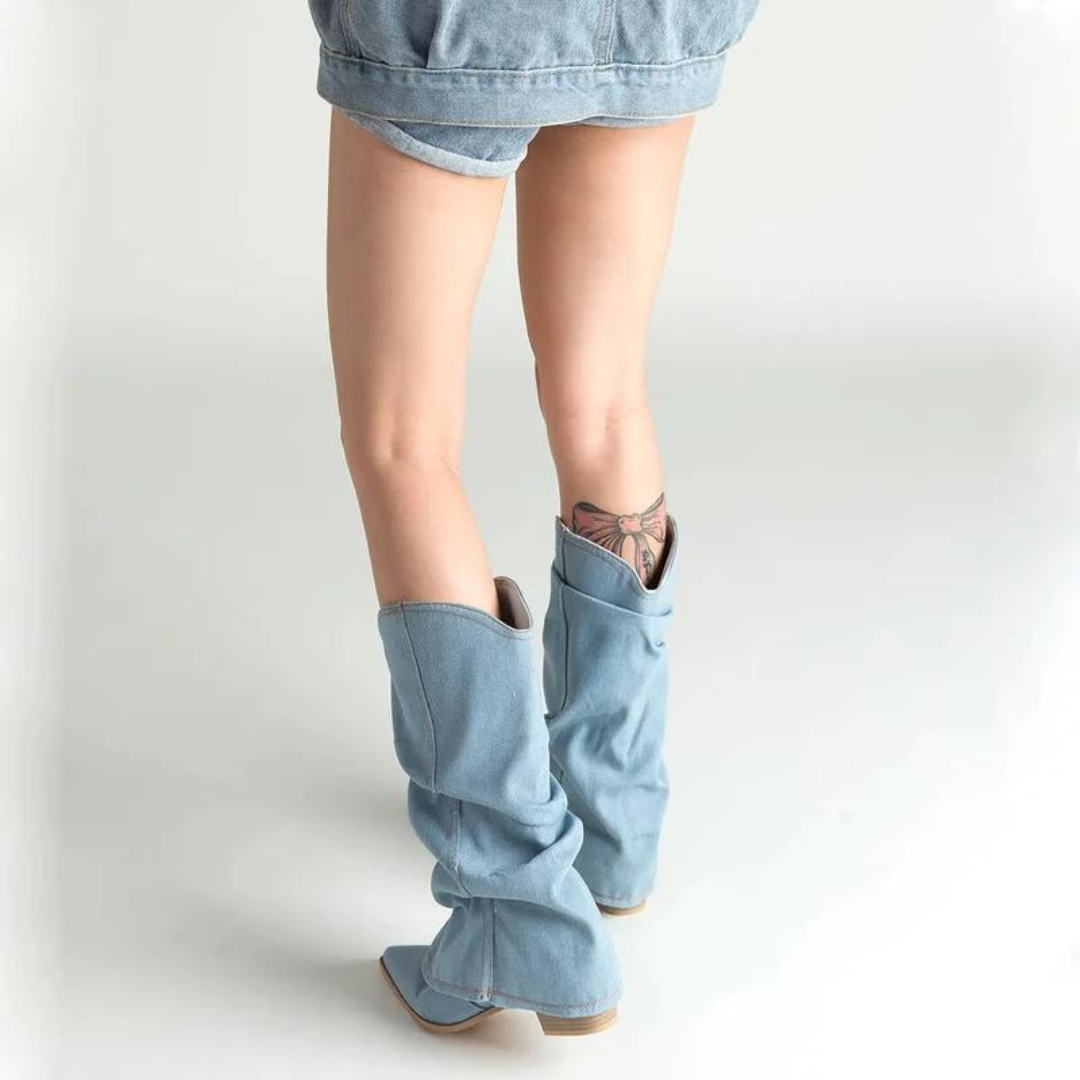Damen Jeans Stiefel mit Absatz - Modische Westernstiefel-Luzern Mode