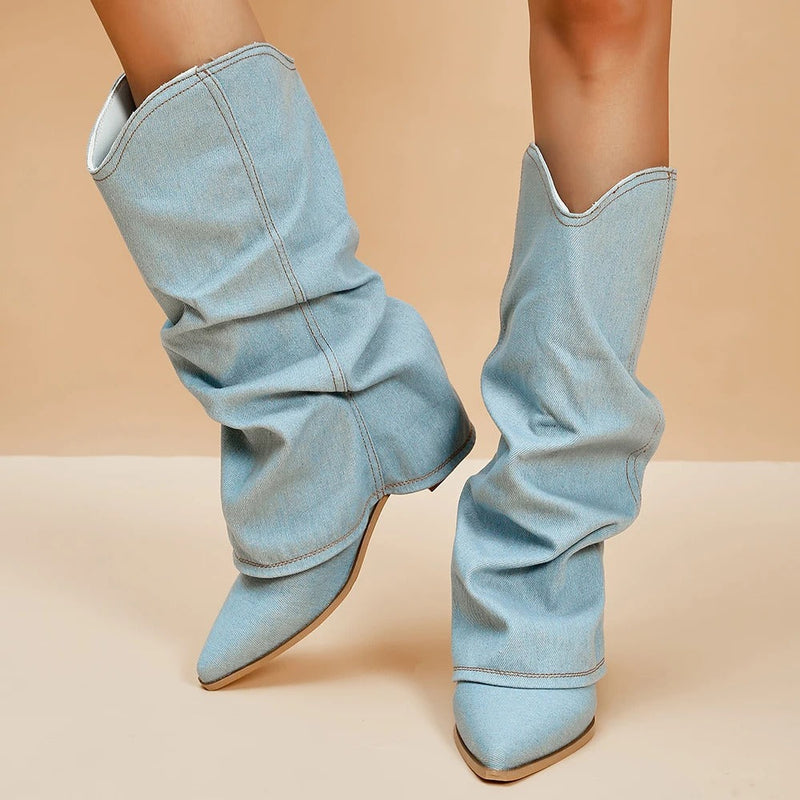 Damen Jeans Stiefel mit Absatz - Modische Westernstiefel-Luzern Mode