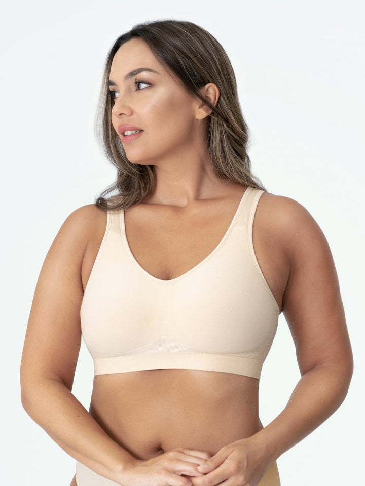 Shapewear Sport-BH | Nahtlos | Bügellos | Breite Träger | Halt-Beige-M-Luzern Mode
