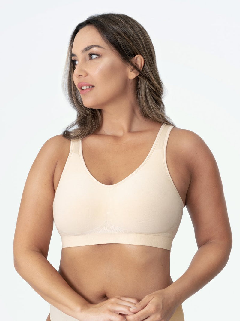 Shapewear Sport-BH | Nahtlos | Bügellos | Breite Träger | Halt-Beige-M-Luzern Mode
