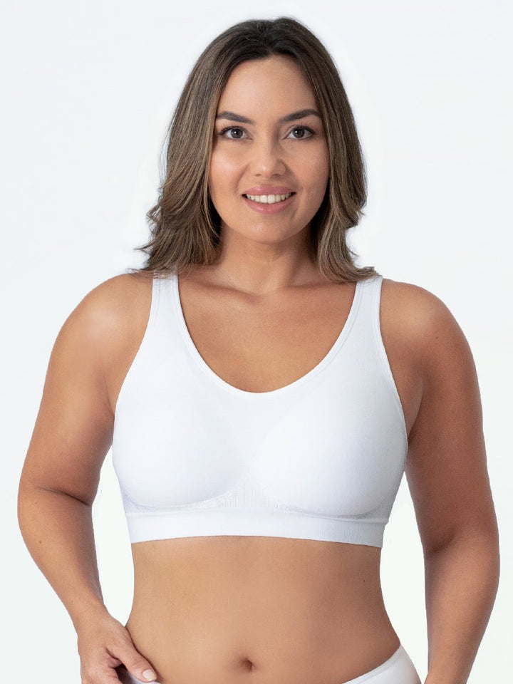 Shapewear Sport-BH | Nahtlos | Bügellos | Breite Träger | Halt-Weiß-M-Luzern Mode