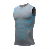 Herren Kompressionsshirt ärmellos für Sport und Fitness-Grau/Blau-S (50-70kg)-Luzern Mode