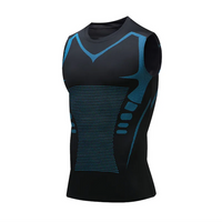 Herren Kompressionsshirt ärmellos für Sport und Fitness-Schwarz/Blau-S (50-70kg)-Luzern Mode