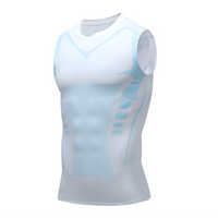 Herren Kompressionsshirt ärmellos für Sport und Fitness-Weiß/Blau-S (50-70kg)-Luzern Mode