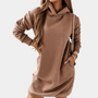 Damen Kapuzenkleid Freizeit Sweatshirtkleid mit Taschen-Braun-XS-Luzern Mode