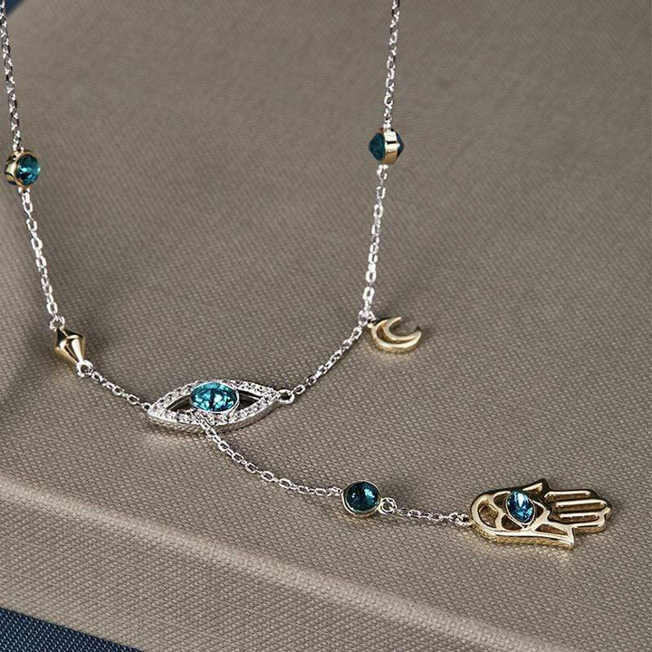 Silberne Kette | Kristall Anhänger Langlebig Hamsa Stilvoll Vielseitig-Luzern Mode