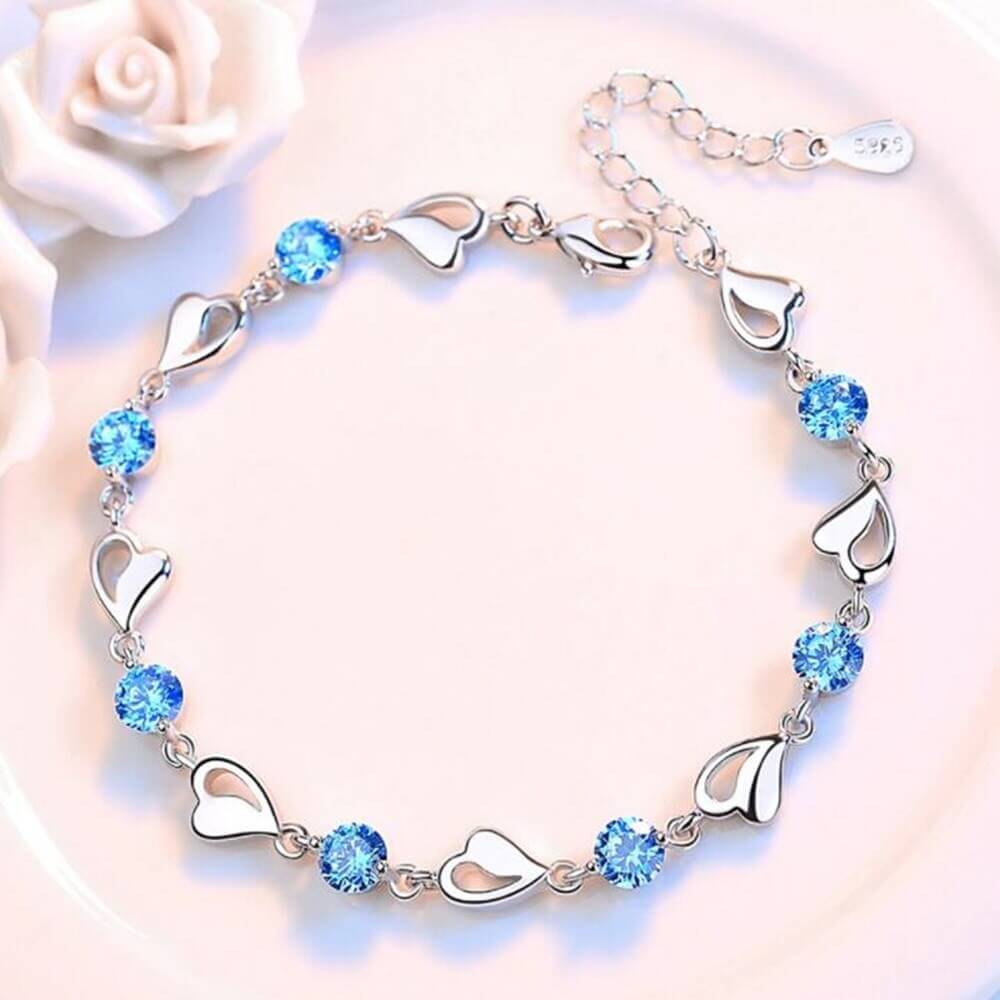 Armband mit Herzchen | Silber | Verstellbar | Farbe | Hypoallergen-Blau-Luzern Mode