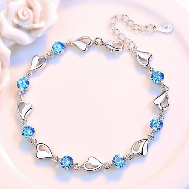 Armband mit Herzchen | Silber | Verstellbar | Farbe | Hypoallergen-Blau-Luzern Mode