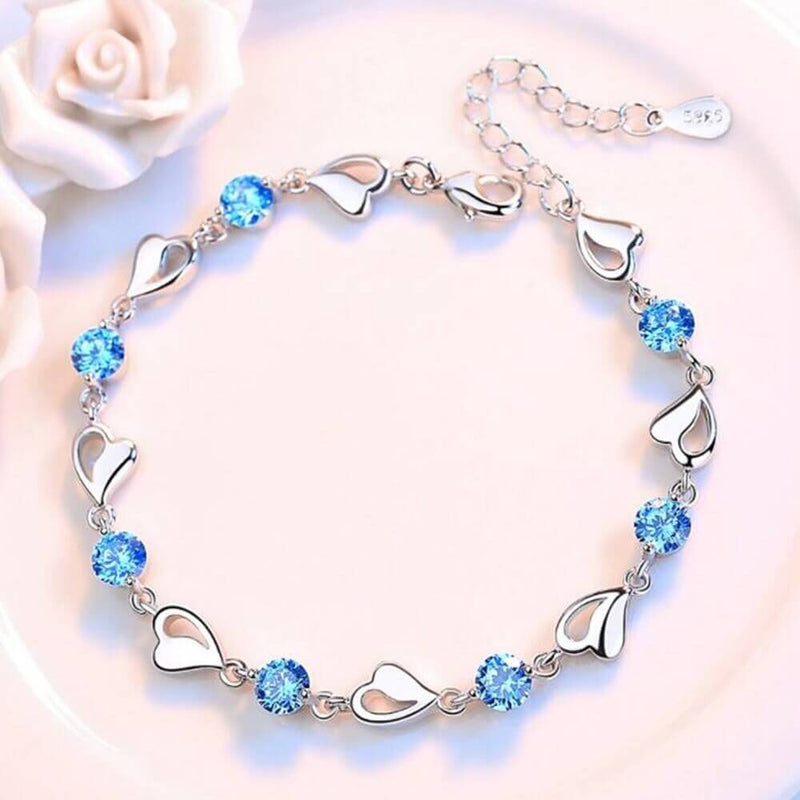 Armband mit Herzchen | Silber | Verstellbar | Farbe | Hypoallergen-Blau-Luzern Mode
