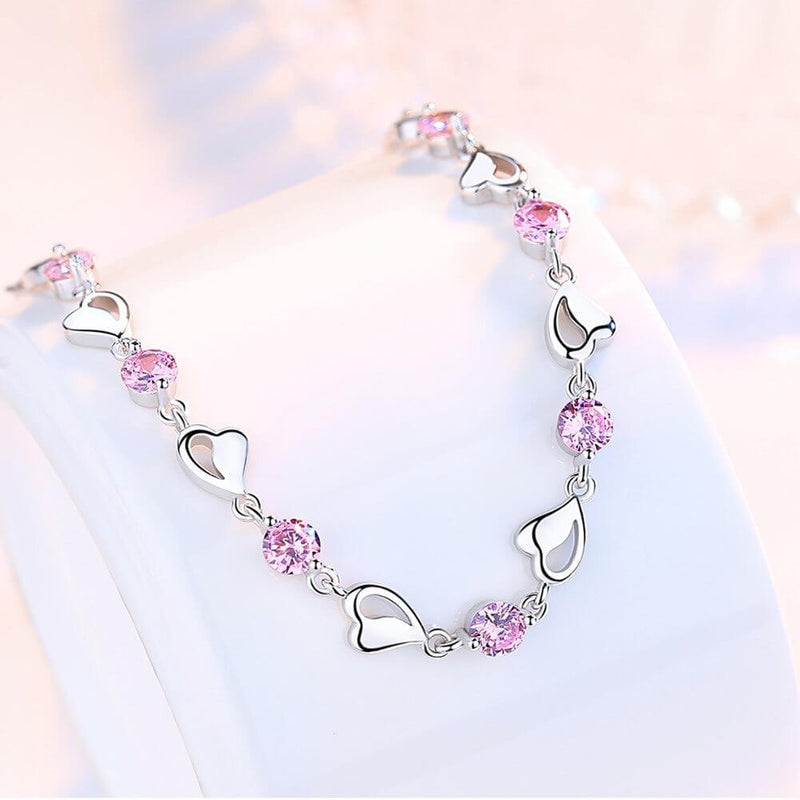 Armband mit Herzchen | Silber | Verstellbar | Farbe | Hypoallergen-Rosa-Luzern Mode