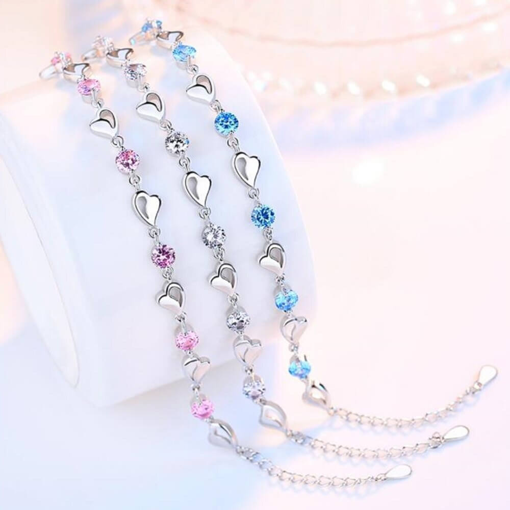 Armband mit Herzchen | Silber | Verstellbar | Farbe | Hypoallergen-Luzern Mode