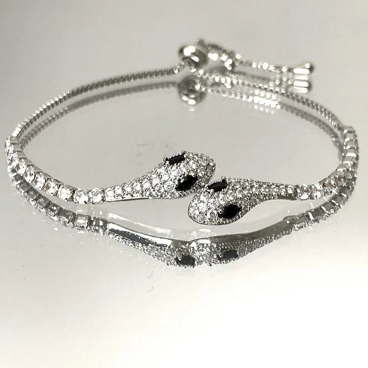 Silbernes Armband | Schlange Stilvoll Langlebig Funkelnd Zirkonia Einzigartig-Schwarz-Luzern Mode