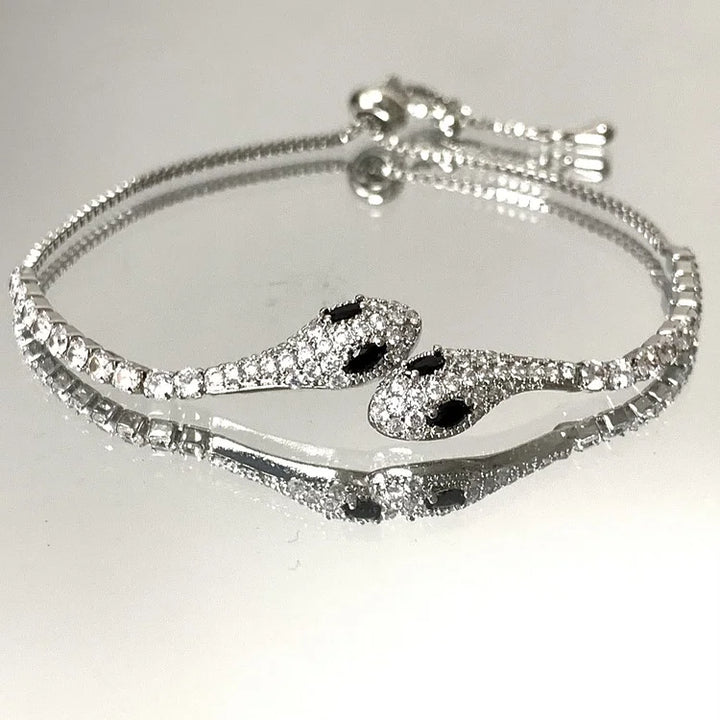 Silbernes Armband | Schlange Stilvoll Langlebig Funkelnd Zirkonia Einzigartig-Schwarz-Luzern Mode
