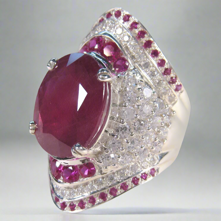 Silberring mit Rubin | Rot | Sterling | Hypoallergen | Stilvoll-Durchmesser 16,5-Luzern Mode