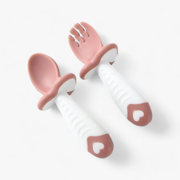 Kleinkind-Besteckset | Silikon | 2-teilig | Spülmaschinenfest | Langlebig-Rosa-Luzern Mode