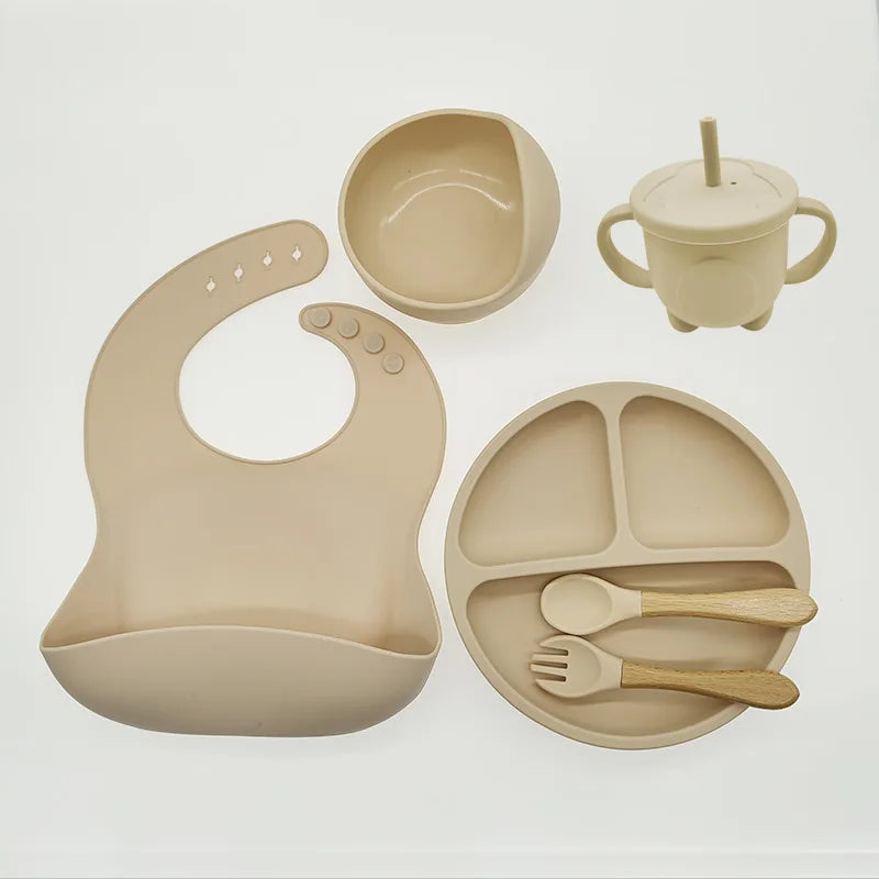 Baby-Essgeschirr | 8-teilig – Silikon – Langlebig – Lernfördernd – Praktisch – Vielseitig-Beige-Luzern Mode