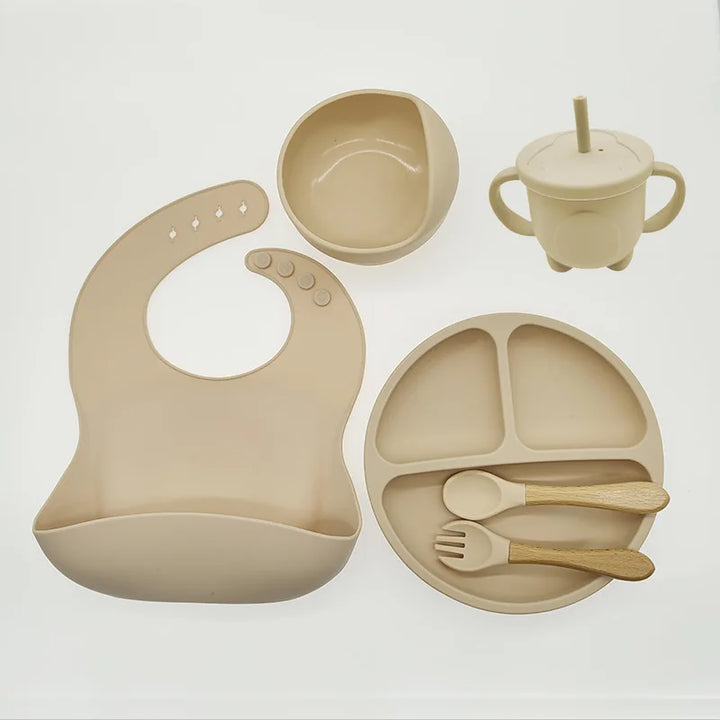 Baby-Essgeschirr | 8-teilig – Silikon – Langlebig – Lernfördernd – Praktisch – Vielseitig-Beige-Luzern Mode