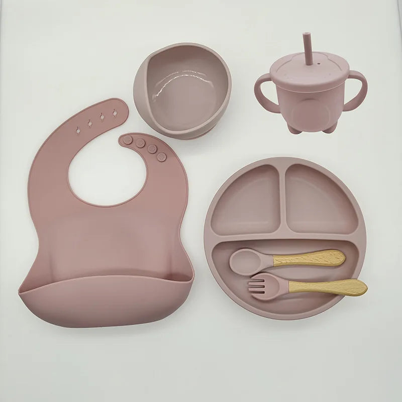 Baby-Essgeschirr | 8-teilig – Silikon – Langlebig – Lernfördernd – Praktisch – Vielseitig-Braun-Luzern Mode