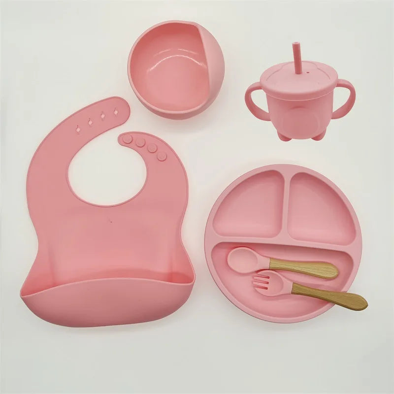 Baby-Essgeschirr | 8-teilig – Silikon – Langlebig – Lernfördernd – Praktisch – Vielseitig-Rosa-Luzern Mode
