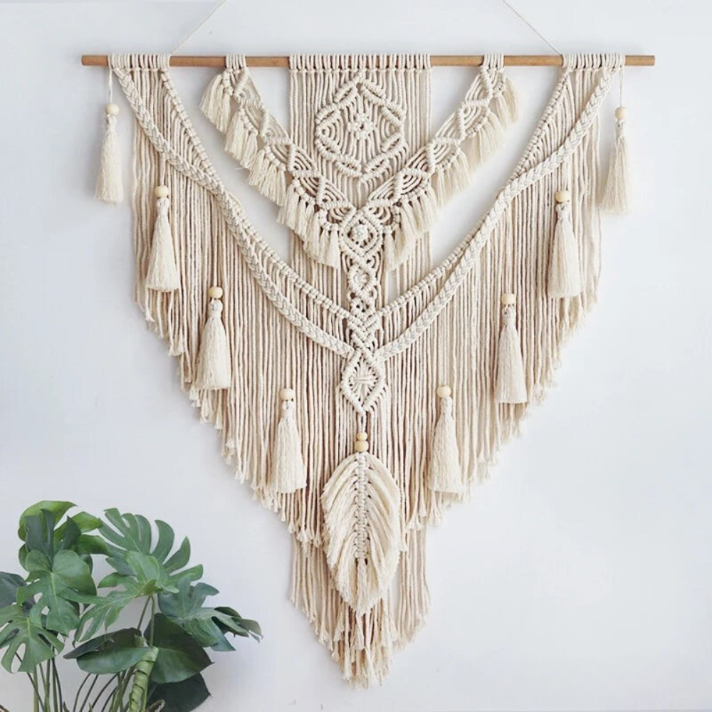 Makramee Wanddekoration | Handgeknüpft | Skandinavisch | Boho | Quasten-Luzern Mode