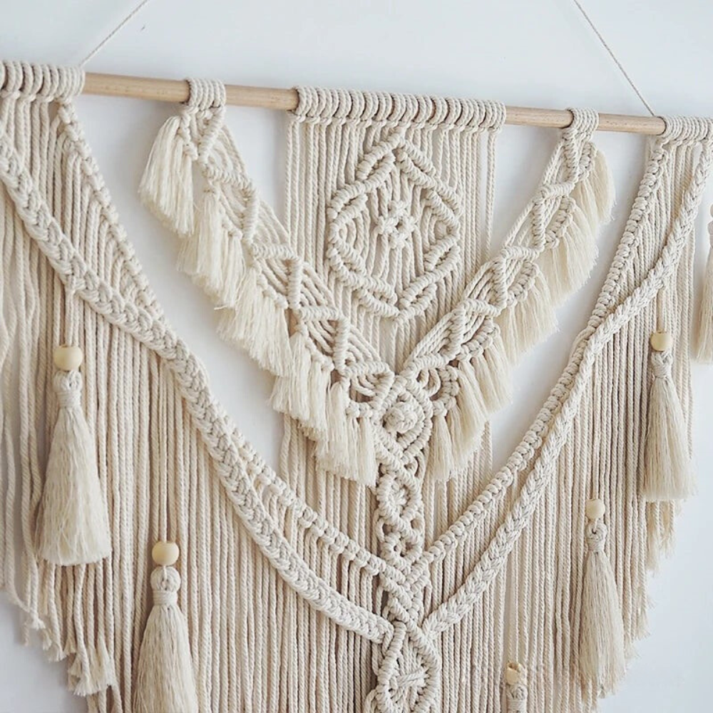 Makramee Wanddekoration | Handgeknüpft | Skandinavisch | Boho | Quasten-Luzern Mode