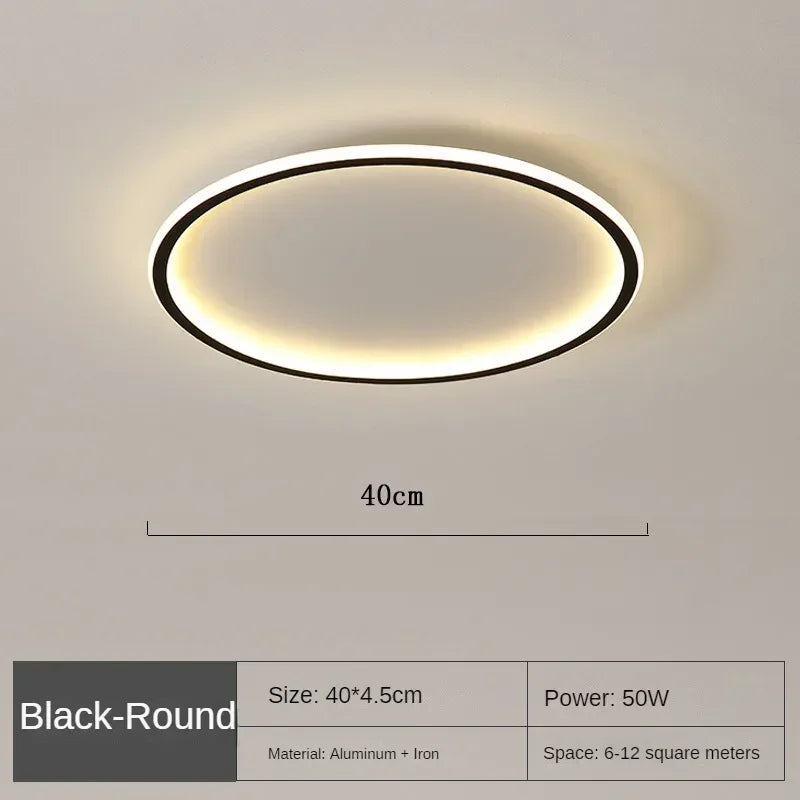 Runde Deckenleuchte | Skandinavisch Modern Stilvoll Vielseitig LED-40cm Schwarz-Naturweiß (kein RC)-Luzern Mode