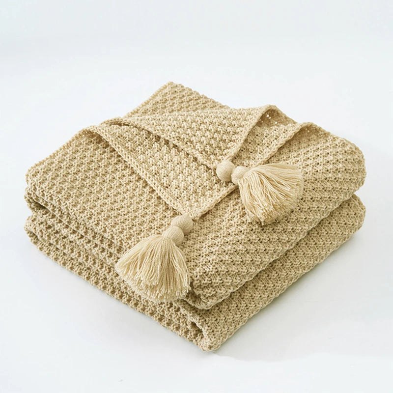 Strick-Wolldecke | Komfortabel Stilvoll Vielseitig Fransen Warm-Khaki-110x150cm-Luzern Mode