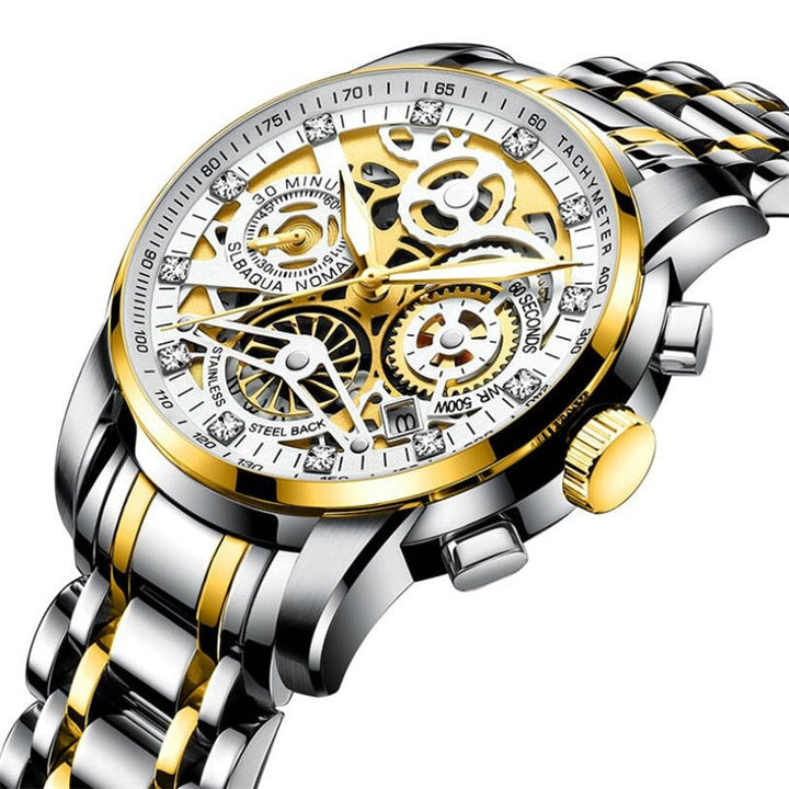 Luxus Herren Automatikuhr mit Skelettzifferblatt Design-Zilver goud-Luzern Mode