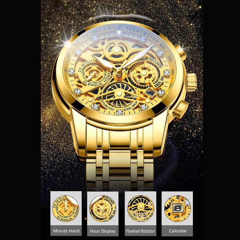 Luxus Herren Automatikuhr mit Skelettzifferblatt Design-Luzern Mode