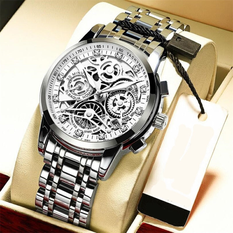 Luxus Herren Automatikuhr mit Skelettzifferblatt Design-Luzern Mode