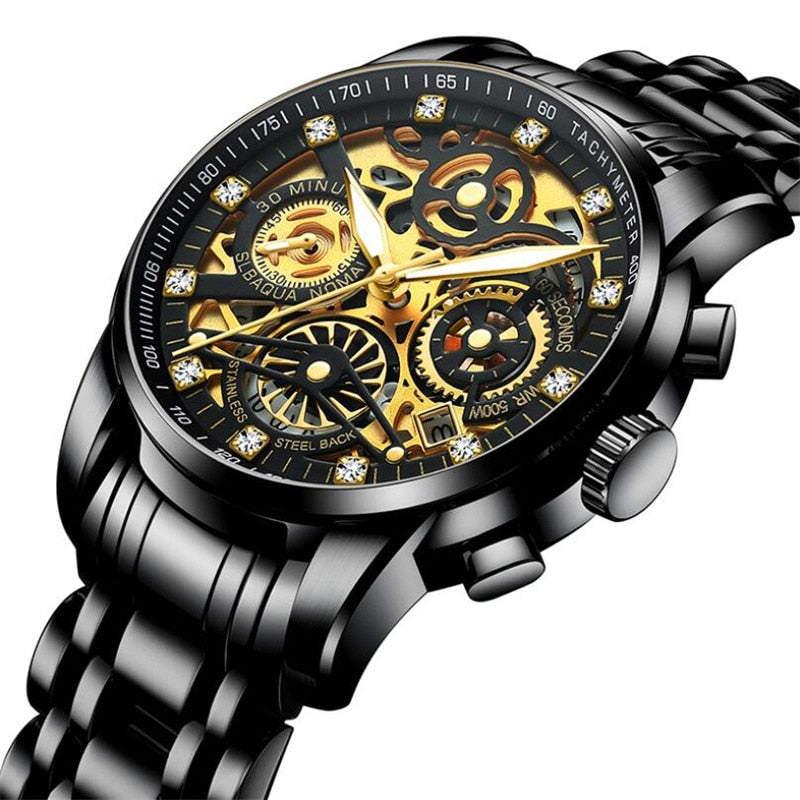 Luxus Herren Automatikuhr mit Skelettzifferblatt Design-Zwart-Luzern Mode