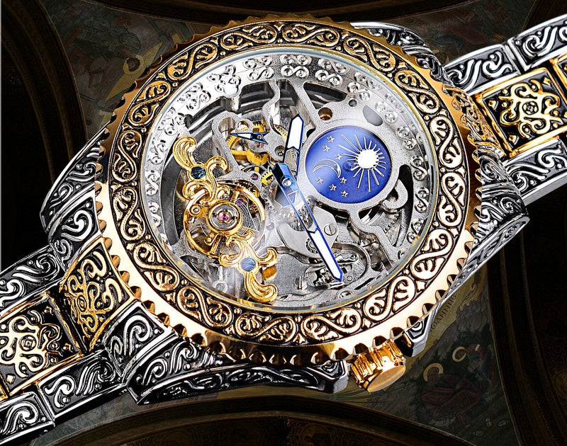 Mechanisches Herrenarmbanduhr | Automatisches Uhrwerk | Skelettrahmen | Rund-Luzern Mode