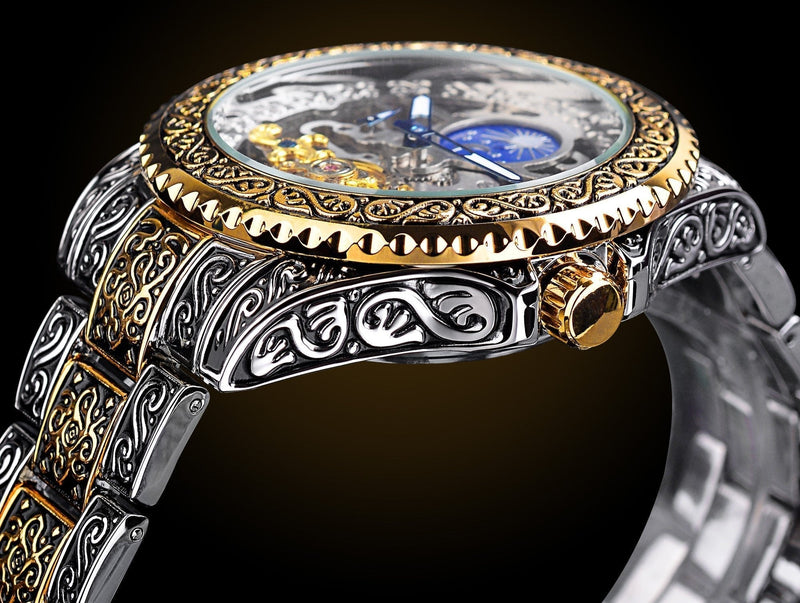 Mechanisches Herrenarmbanduhr | Automatisches Uhrwerk | Skelettrahmen | Rund-Luzern Mode