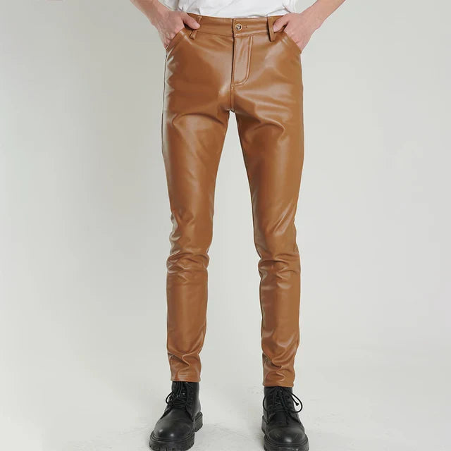 Herren Kunstlederhose Slim Fit - Modische Designerhose-28-Braun-Luzern Mode