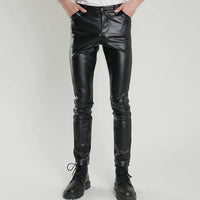 Herren Kunstlederhose Slim Fit - Modische Designerhose-28-Schwarz-Luzern Mode
