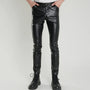 Herren Kunstlederhose Slim Fit - Modische Designerhose-28-Schwarz-Luzern Mode