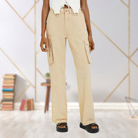 Damen Cargo-Hose mit Taschen - Bequeme Freizeithose-Beige-S-Luzern Mode